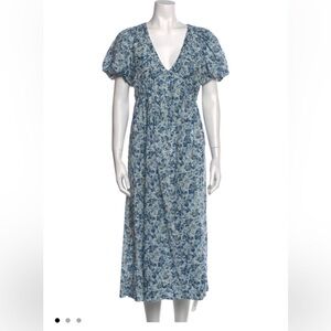 THE GREAT. Blue and White Floral Dress